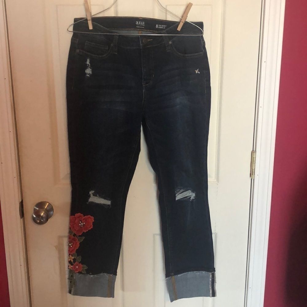 A.N.A skinny floral accent skinny jeans sz…